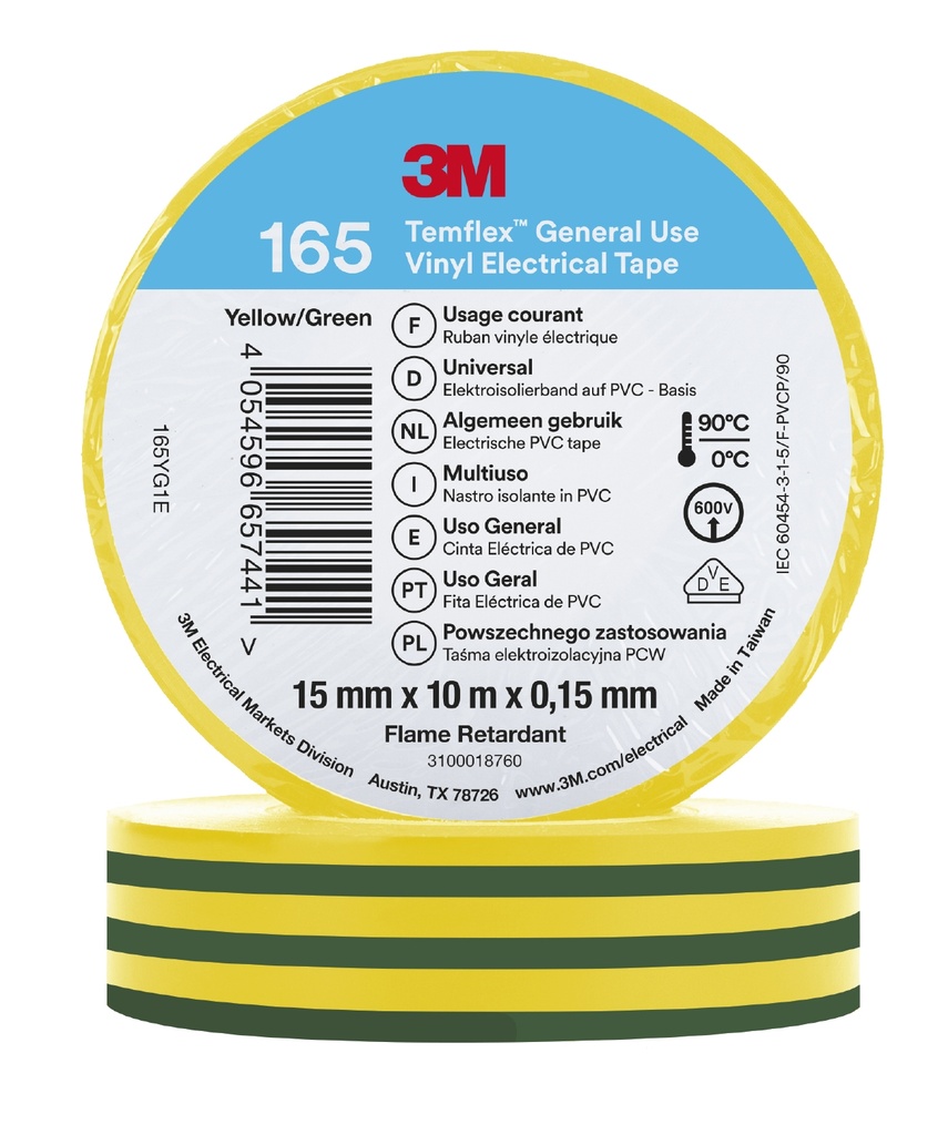 Temflex 165 Pack multicolore 10 rubans d'isolation électrique 10x15