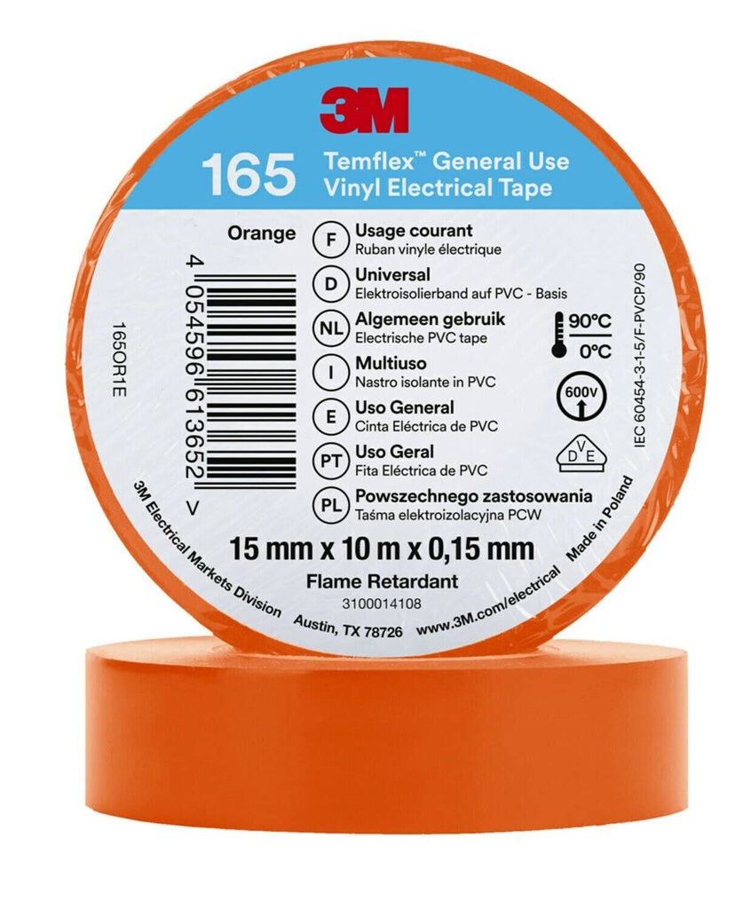 Temflex 165 Pack multicolore 10 rubans d'isolation électrique 10x15