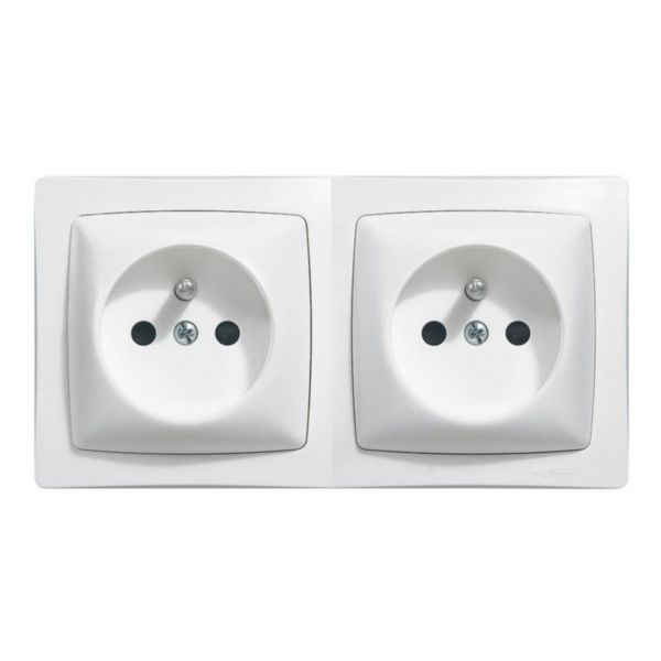 Prise de courant 2x2P+T précablée Appareillage saillie complet - blanc