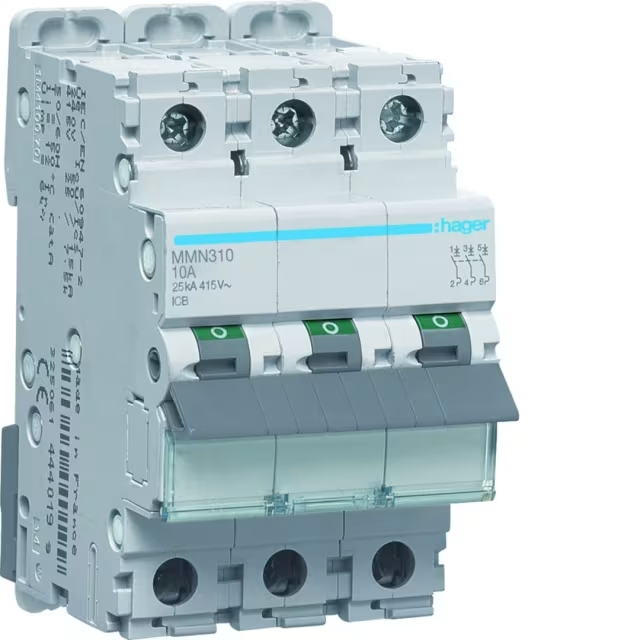 Disjoncteur 3P 10-15kA courbe C - 10A 3 modules