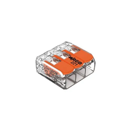 [221-413] Borne WAGO 221 Mini 3x4mm² à leviers souple et rigide