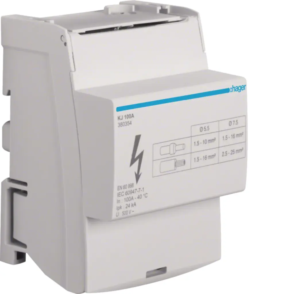 Répartiteur 100A, tétrapolaire, 2x 2,5-25² / 5x 1,5-16² par phase