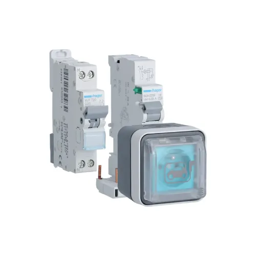 [XEV080P] Witty prise 2P+T, IP55, M2+ saillie, 3,7kW, protections incl., pour véh. élec. - Hager